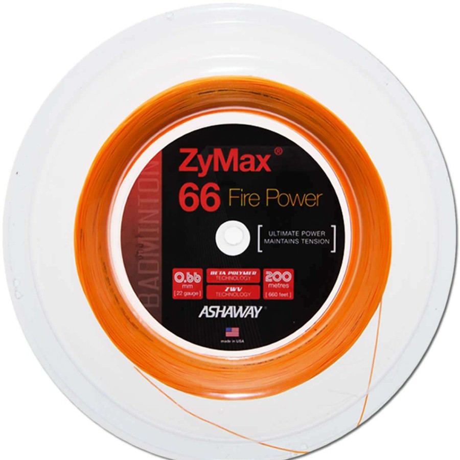 Badminton * | Discount Online Ashaway Zymax 66 Fire Power Badminton String Orange 0.66Mm 200M Reel