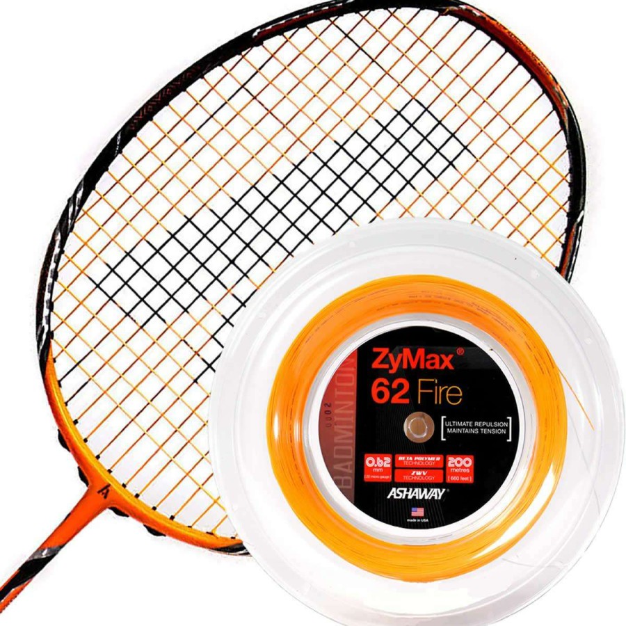 Badminton * | On Sale Ashaway Zymax 62 Fire Badminton String Orange 0.62Mm 200M Reel