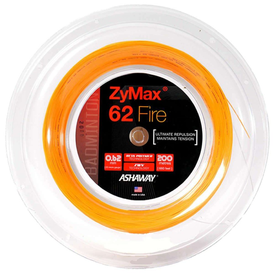 Badminton * | On Sale Ashaway Zymax 62 Fire Badminton String Orange 0.62Mm 200M Reel