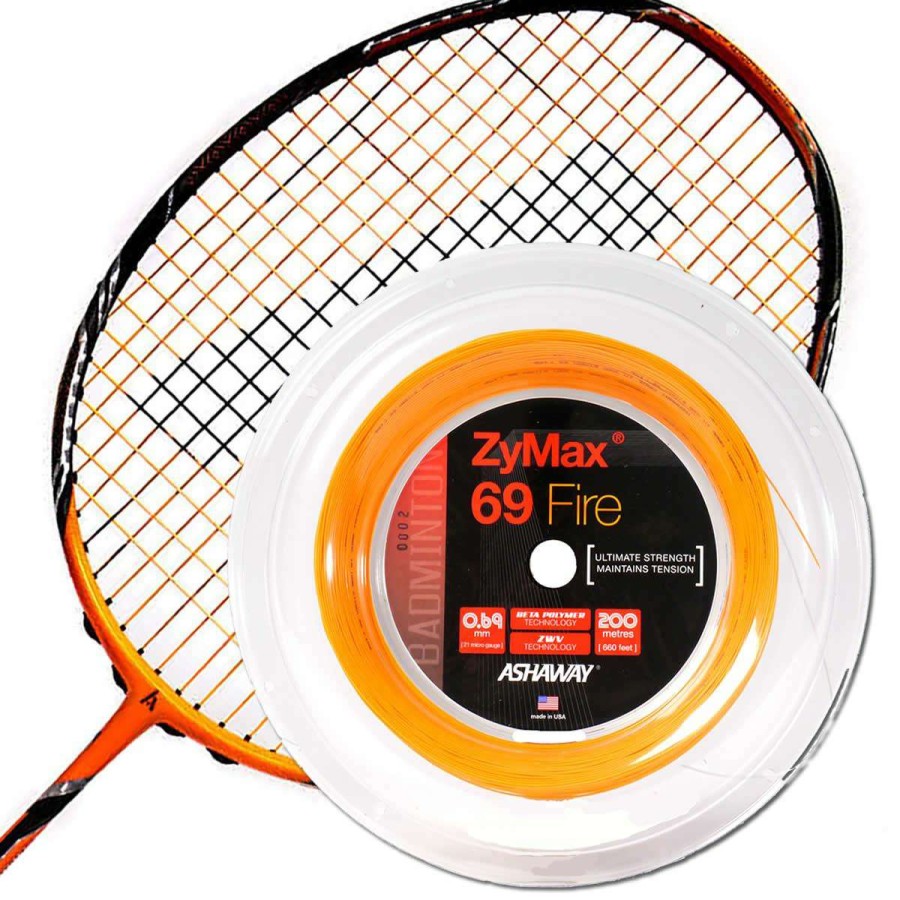 Badminton * | Clearance Ashaway Zymax 69 Fire Badminton String Orange 0.69Mm 200M Reel