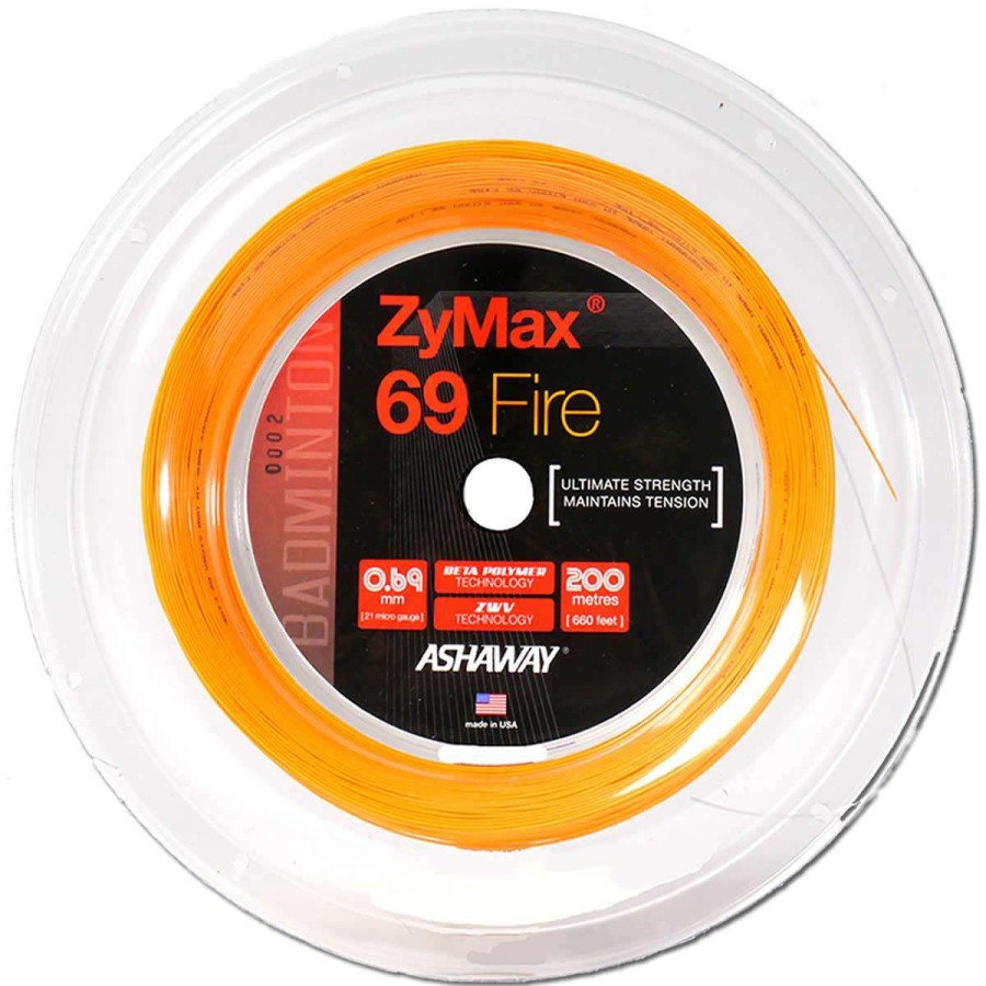 Badminton * | Clearance Ashaway Zymax 69 Fire Badminton String Orange 0.69Mm 200M Reel