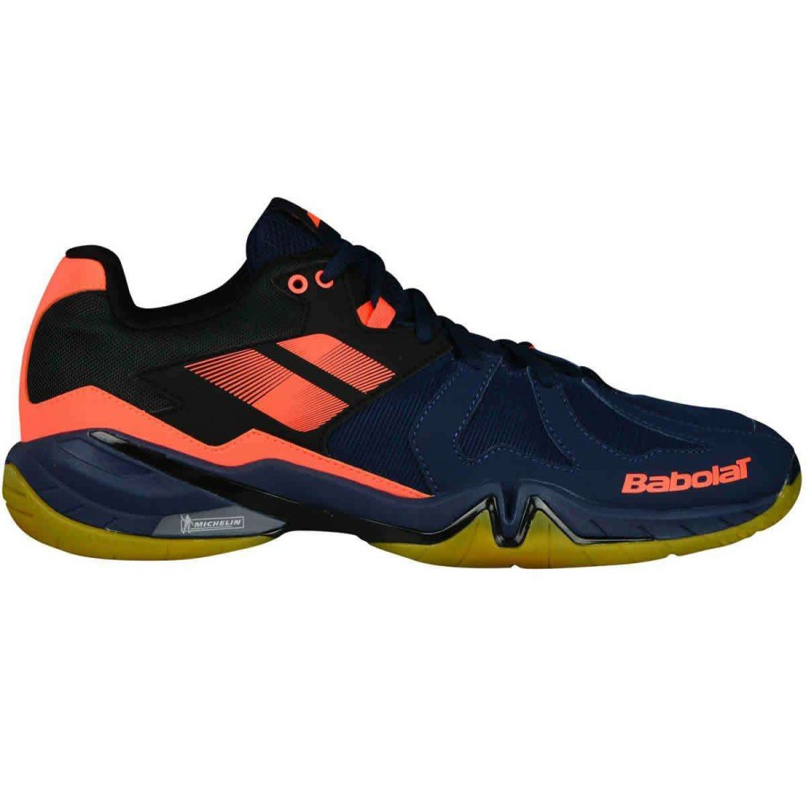 Shoes * | Half Off Babolat Shadow Spirit Badminton Shoes Navy Blue Fluo Orange