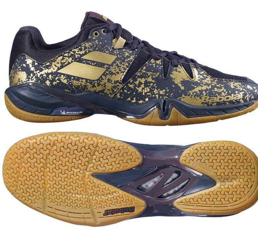 Shoes * | Special Offers Babolat Shadow Spirit Ltd Mens Badminton Shoes Goldmine Black / Gold