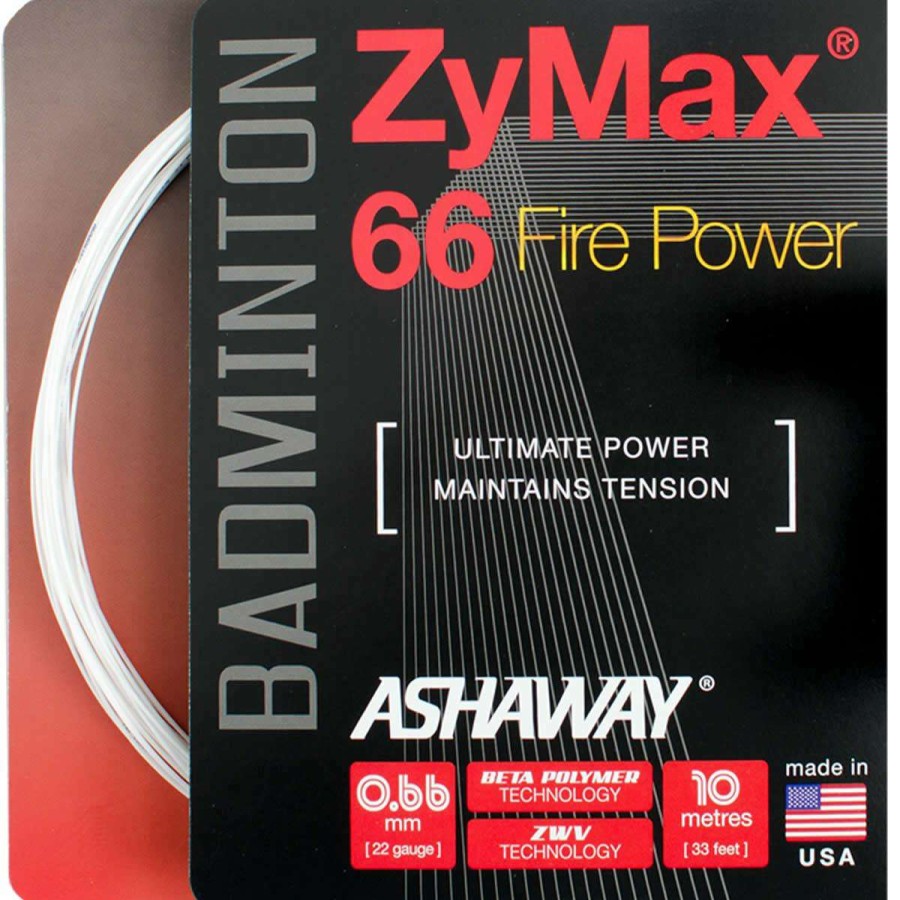 Badminton * | Clearance Ashaway Zymax 66 Fire Power Badminton String White 0.66Mm 10M Packet