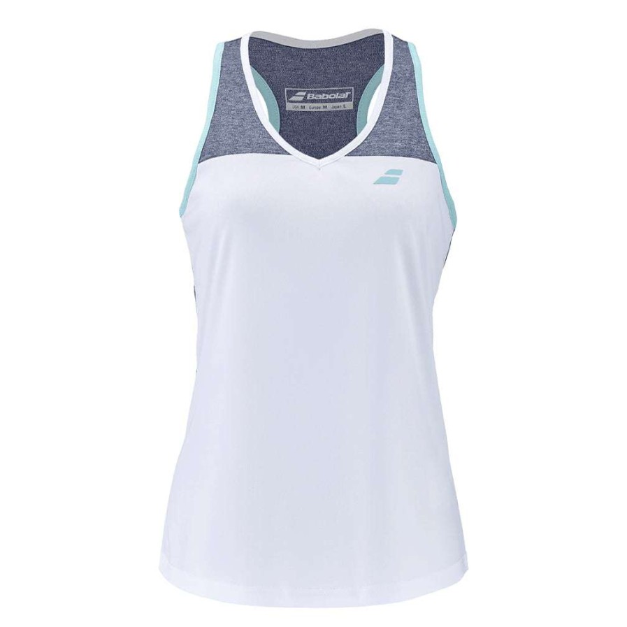 Clothing * | On Sale Babolat Play Womens Badminton Tank Top White / Blue Heather