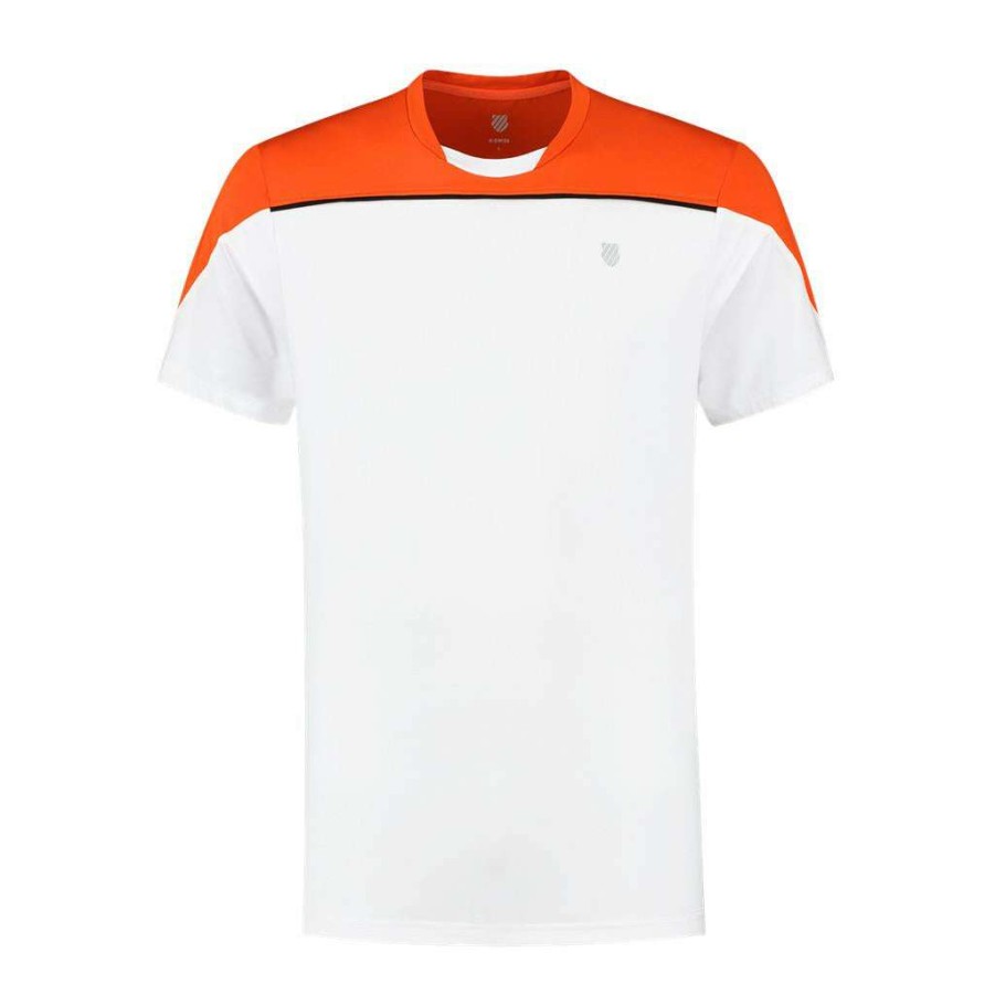 Clothing * | Discount Online K-Swiss Hypercourt Block Crew Tee 3 Mens T-Shirt White / Spicy Orange