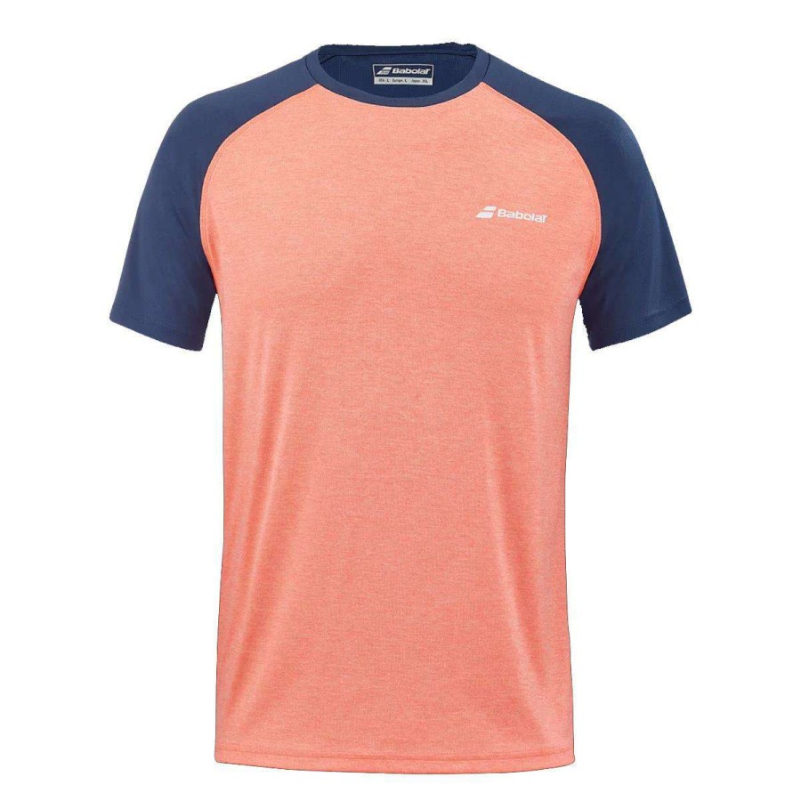 Clothing * | Limit Offer Babolat Mens Play Crew Neck T-Shirt Fluo Strike / Estate Blue