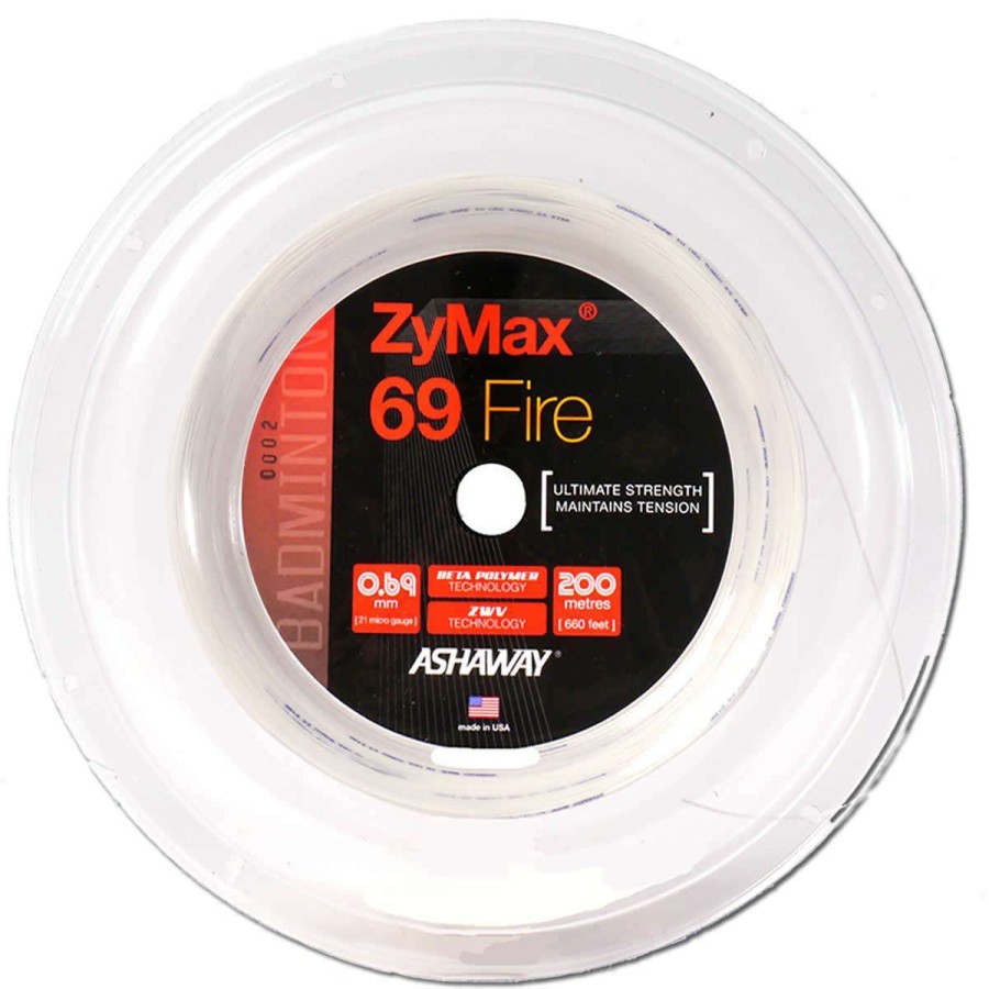 Badminton * | Special Offers Ashaway Zymax 69 Fire Badminton String White 0.69Mm 200M Reel