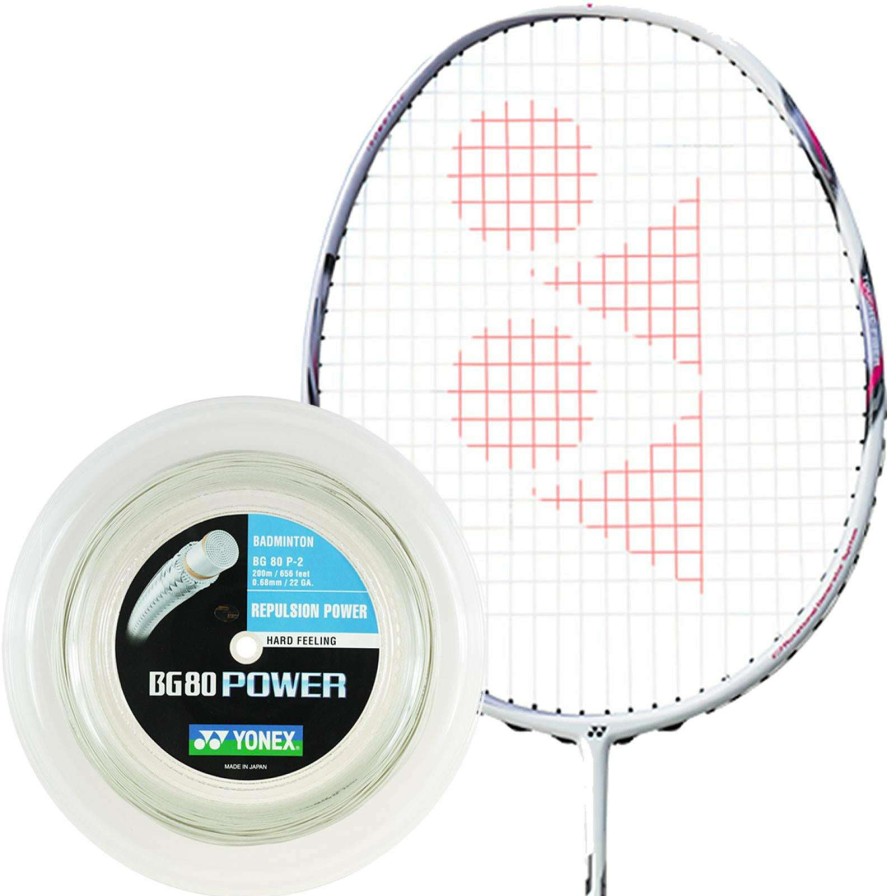 Badminton * | Limit Offer Yonex Bg 80P Badminton String White 0.68Mm 200M Reel