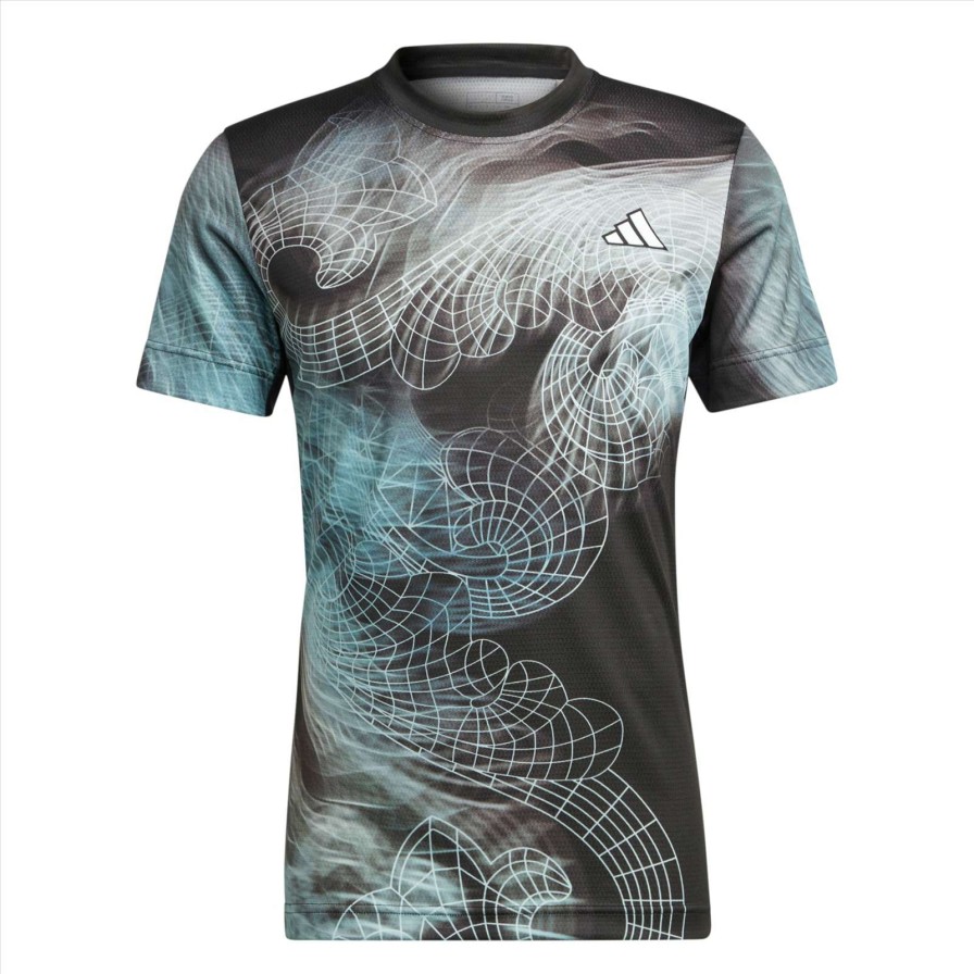 Clothing * | Prefential Price Adidas Mens Printed Aeroready Freelift Pro Badminton T-Shirt Black