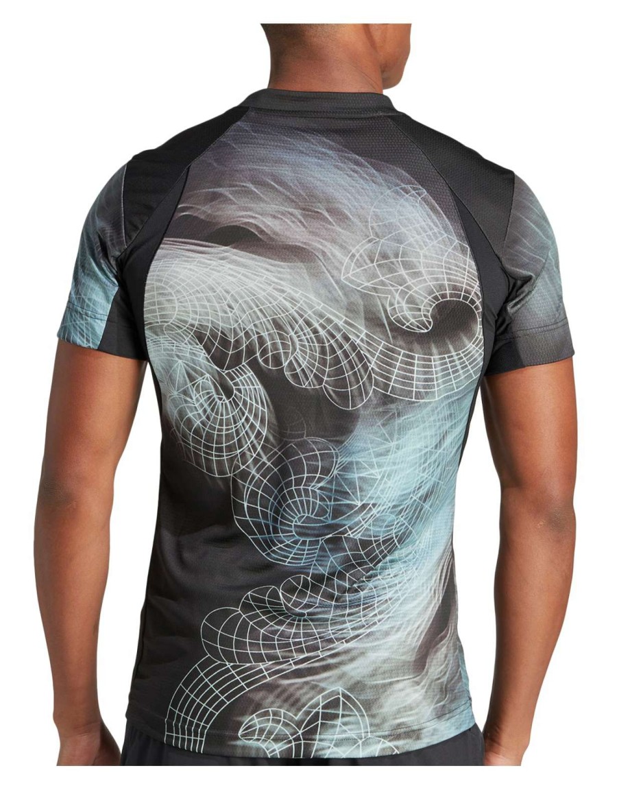 Clothing * | Prefential Price Adidas Mens Printed Aeroready Freelift Pro Badminton T-Shirt Black