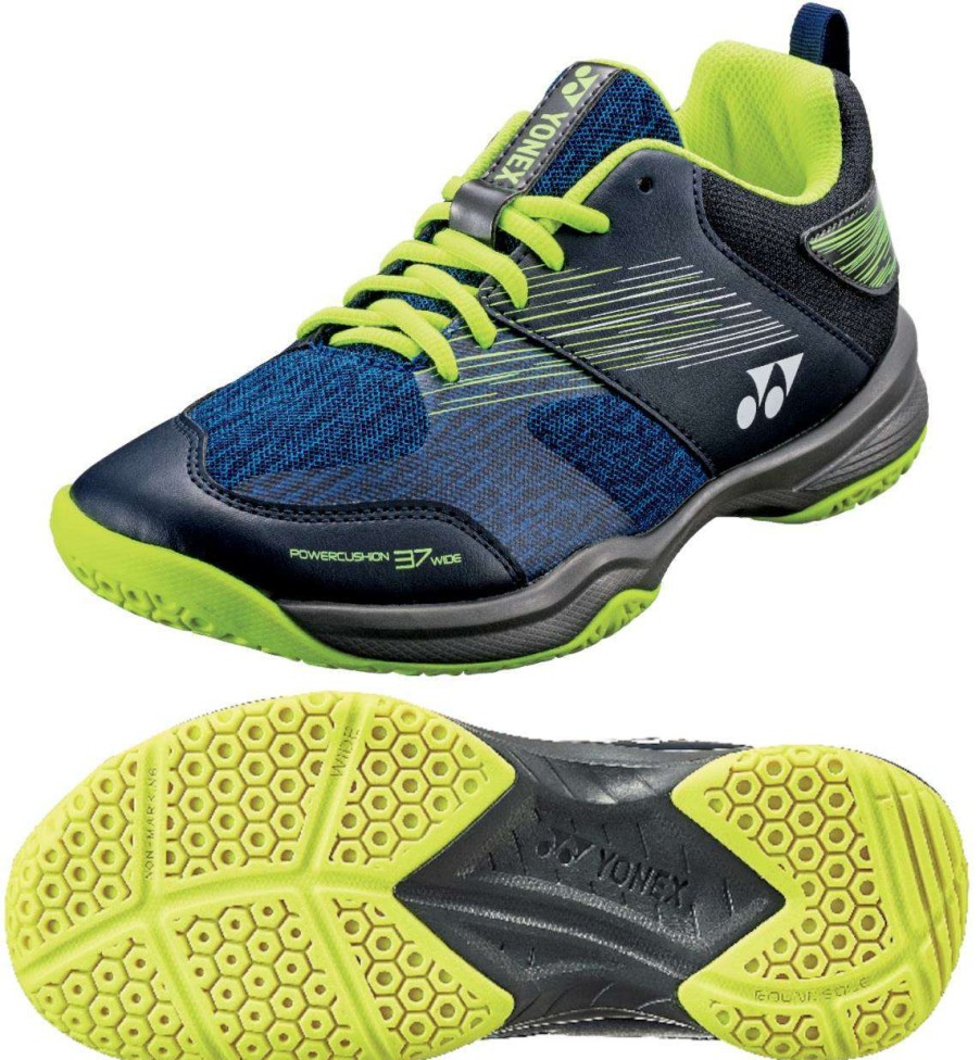 Shoes * | Sales Online Yonex Power Cushion 37 Mens Badminton Shoes Navy Blue / Yellow