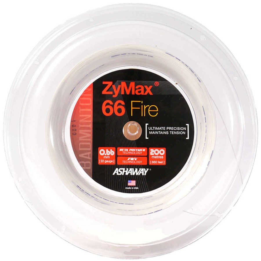 Badminton * | Clearance Ashaway Zymax 66 Fire Badminton String White 0.66Mm 200M Reel