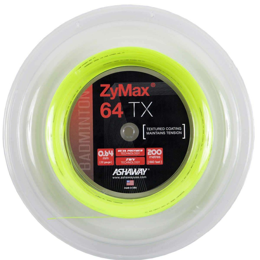 Badminton * | Clearance Ashaway Zymax 64 Tx Badminton String Yellow 0.64Mm 200M Reel