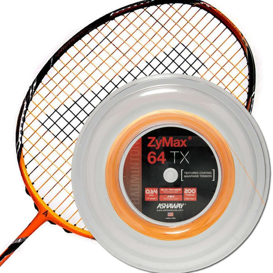 Badminton * | Limit Offer Ashaway Zymax 64 Tx Badminton String Orange 0.64Mm 200M Reel