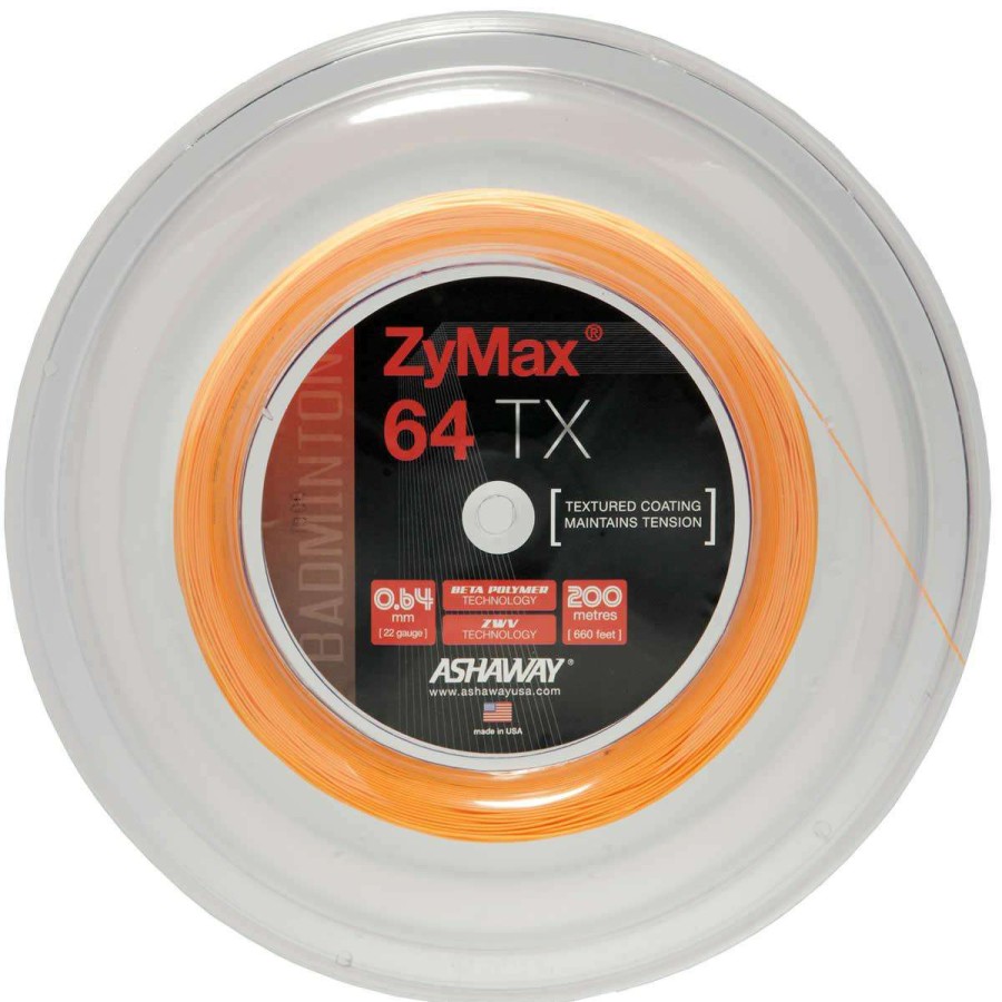 Badminton * | Limit Offer Ashaway Zymax 64 Tx Badminton String Orange 0.64Mm 200M Reel