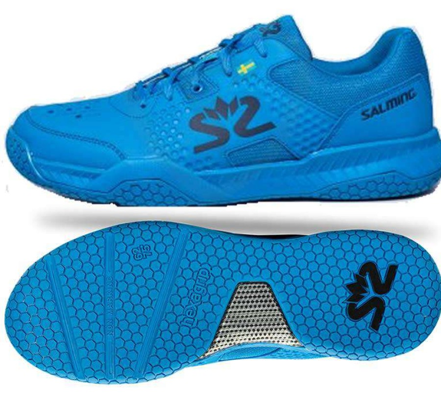 Shoes * | Discount Online Salming Hawk Court 2022 Mens Badminton Shoes Blue Posiedon