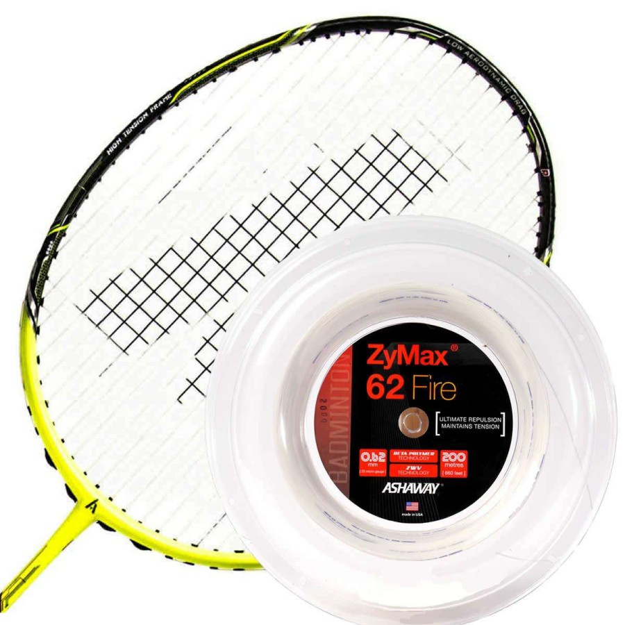 Badminton * | Sales Online Ashaway Zymax 62 Fire Badminton String White 0.62Mm 200M Reel