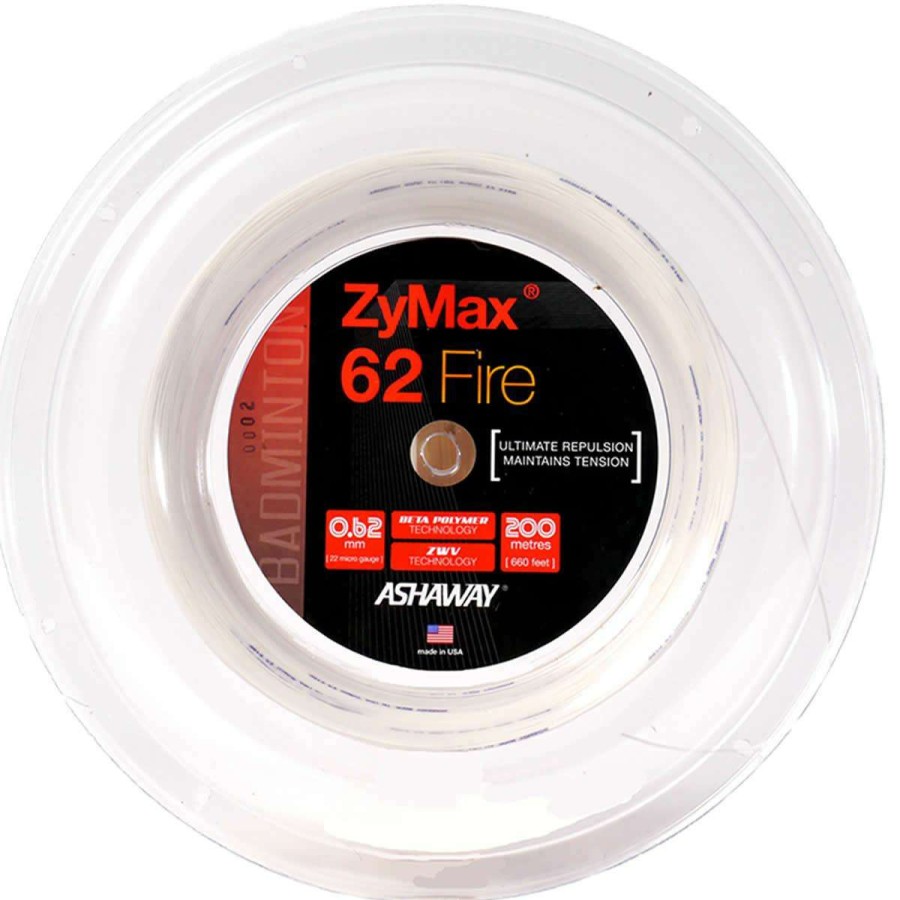 Badminton * | Sales Online Ashaway Zymax 62 Fire Badminton String White 0.62Mm 200M Reel