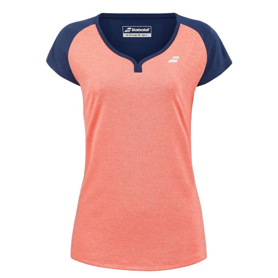 Clothing * | Limit Offer Babolat Play Womens Cap Sleeve Badminton Top Fluo Strike / Estate Blue