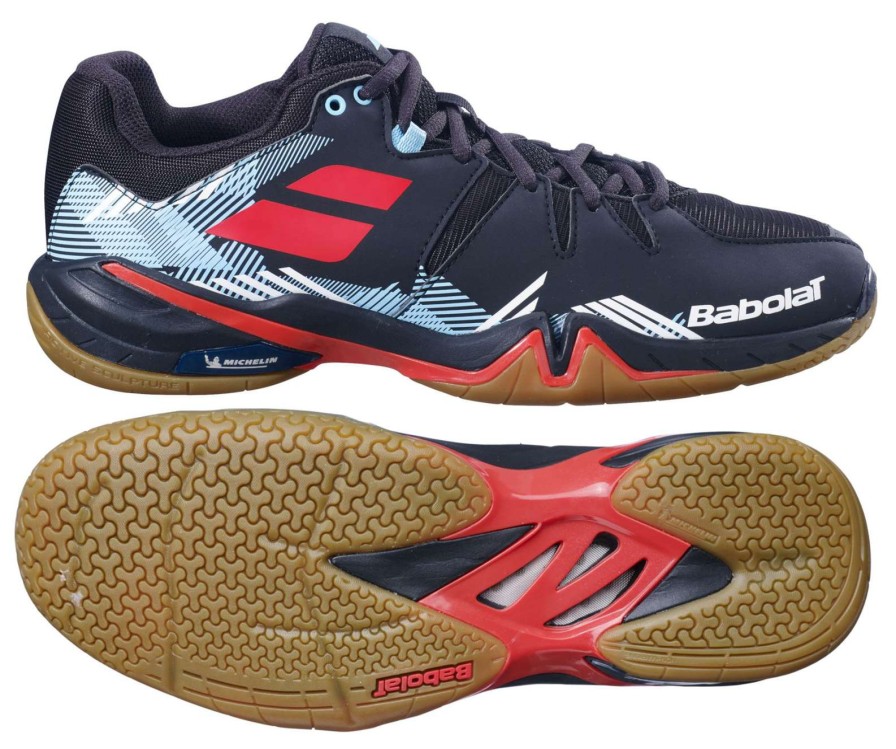 Shoes * | Sales Online Babolat Shadow Spirit Mens Badminton Shoes Black / Tomato Red