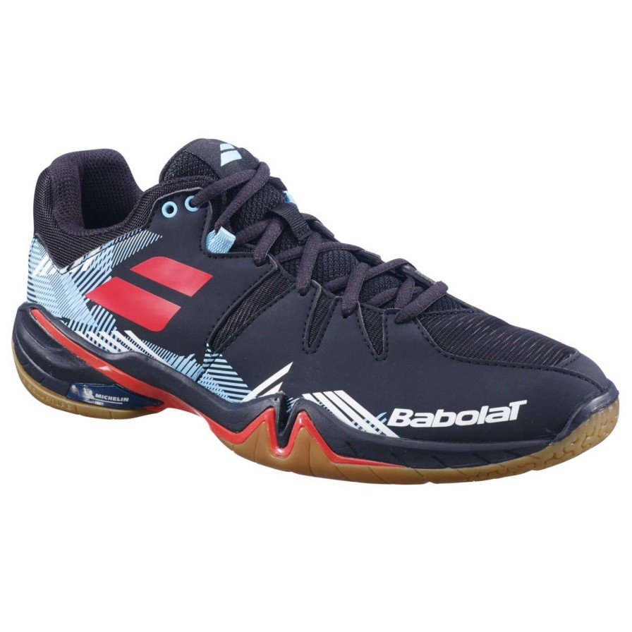 Shoes * | Sales Online Babolat Shadow Spirit Mens Badminton Shoes Black / Tomato Red