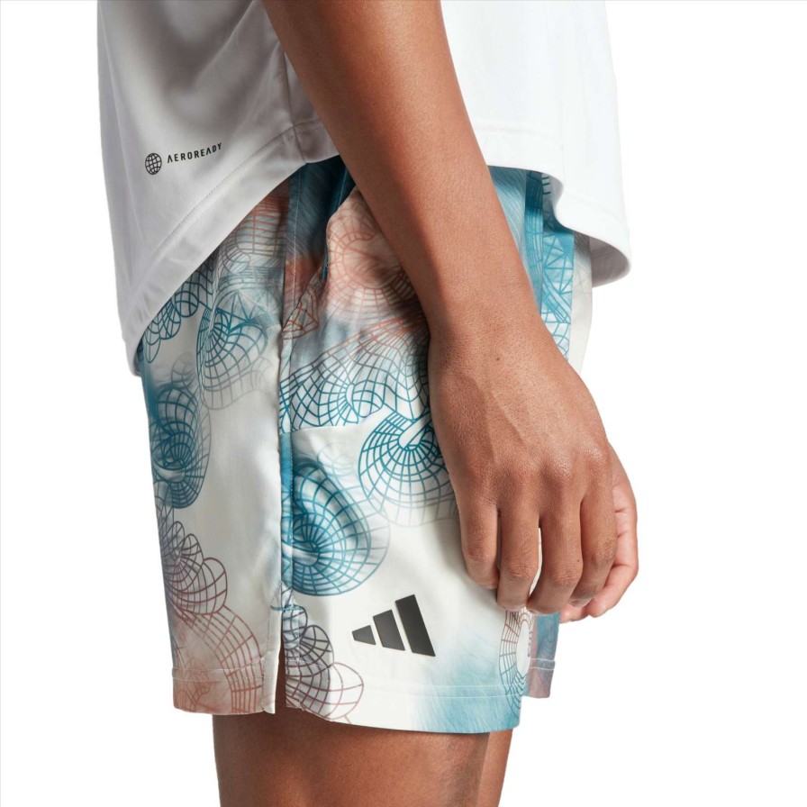 Clothing * | Sales Online Adidas Mens Printed Aeroready Ergo Pro Badminton Shorts White