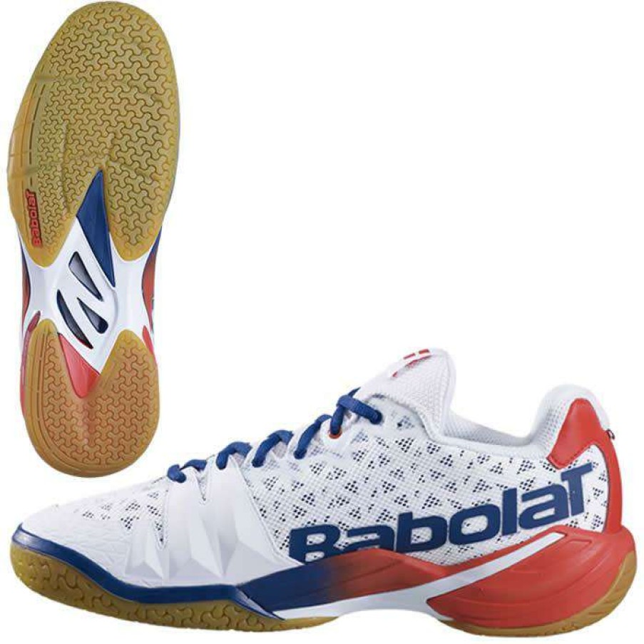 Shoes * | Discount Online Babolat Shadow Tour Badminton Shoes White/Blue