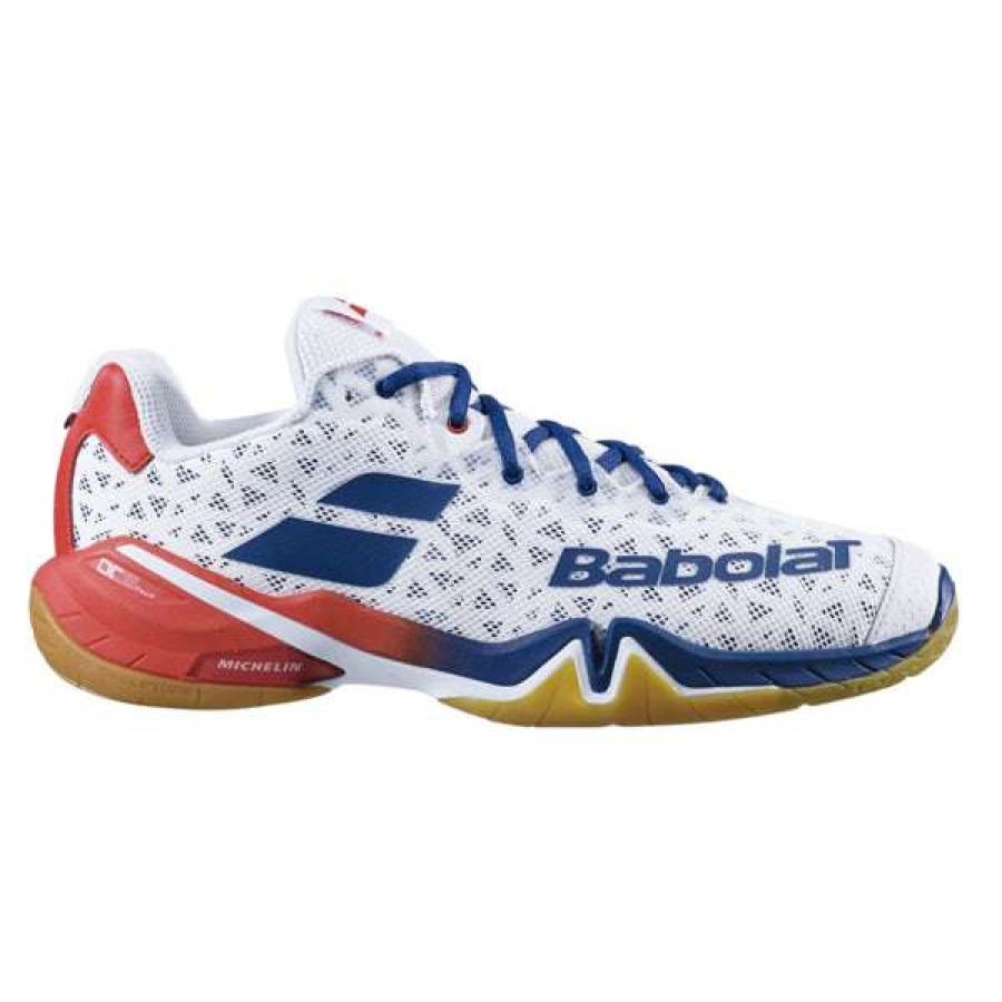 Shoes * | Discount Online Babolat Shadow Tour Badminton Shoes White/Blue