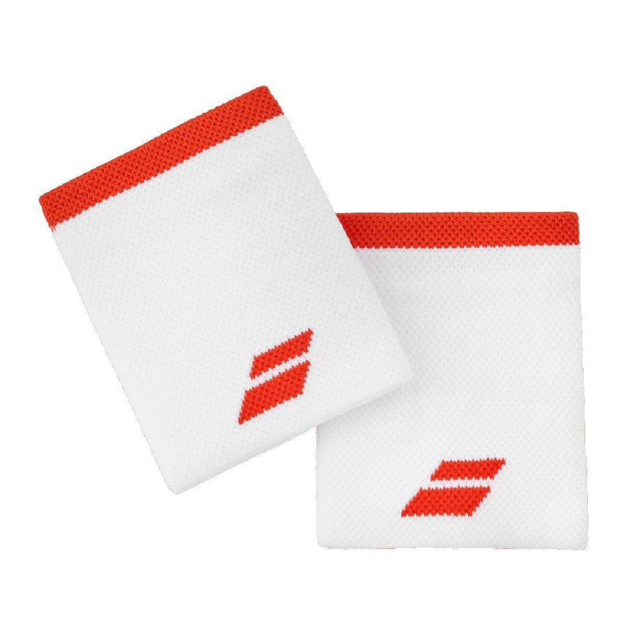 Badminton * | Special Offers Babolat Logo Jumbo Wristband White / Fiesta Red