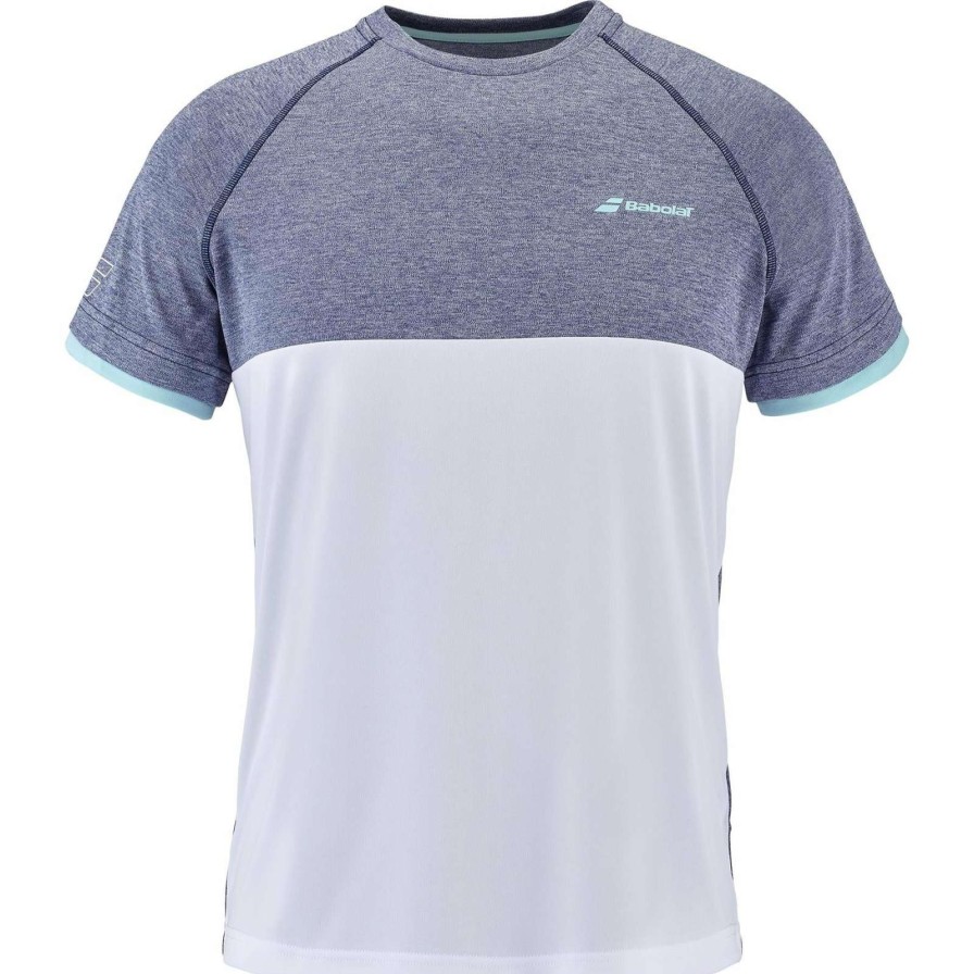 Clothing * | Limit Offer Babolat Play Crew Neck Mens Badminton T-Shirt White / Blue Heather