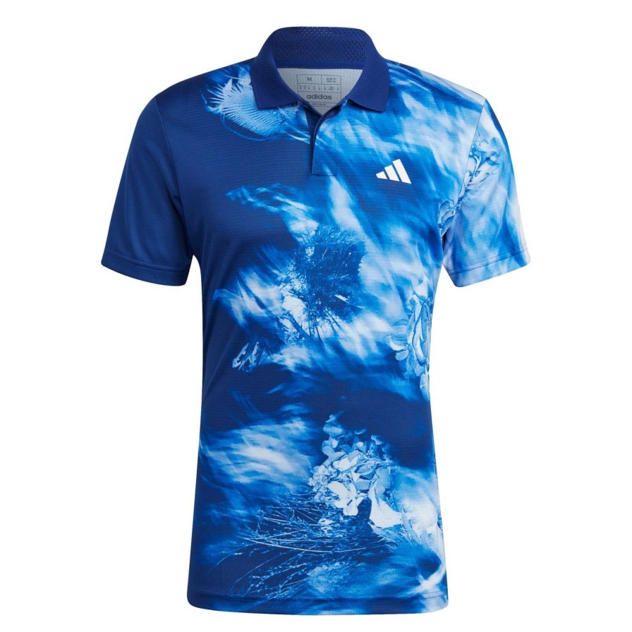 Clothing * | On Sale Adidas Melbourne Mens Freelift Badminton Polo Shirt Blue