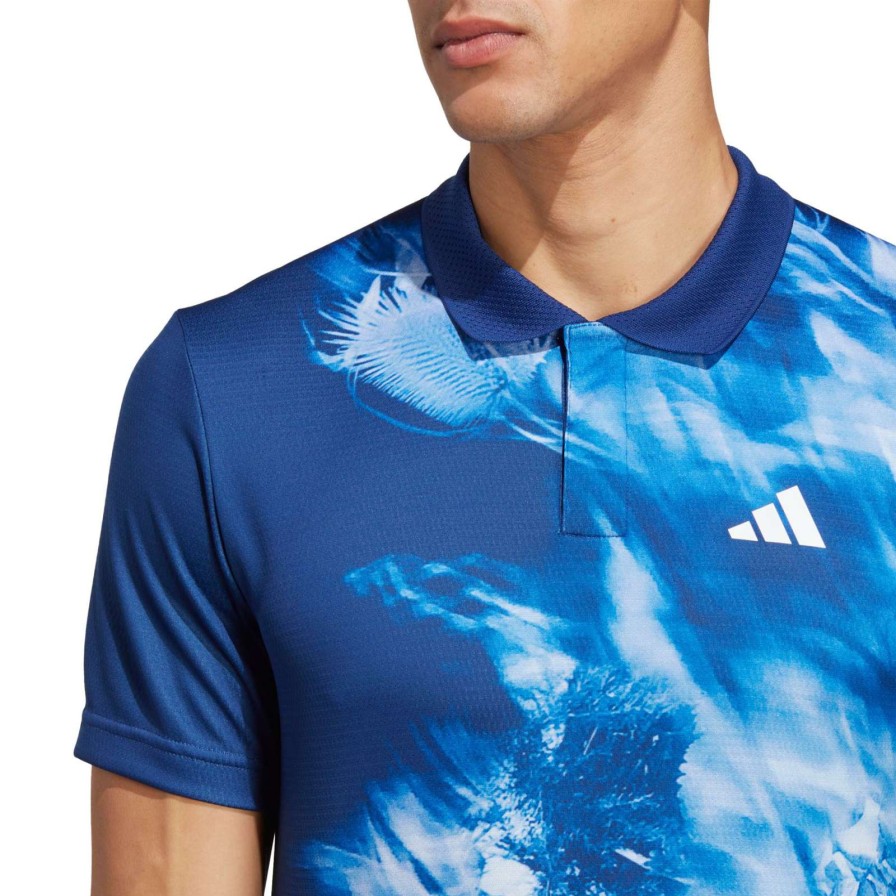 Clothing * | On Sale Adidas Melbourne Mens Freelift Badminton Polo Shirt Blue