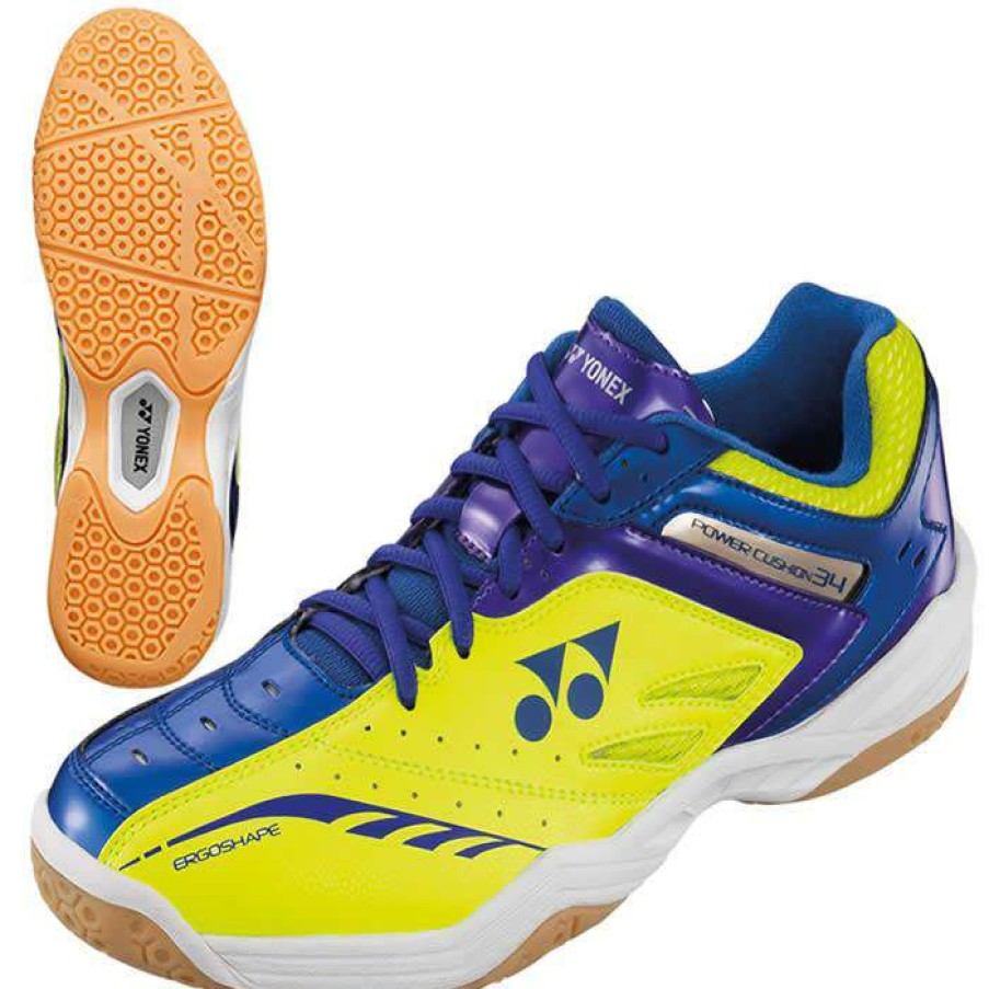 Shoes * | On Sale Yonex Power Cushion 34 Mens Badminton Shoes Yellow / Blue Uk 8.5