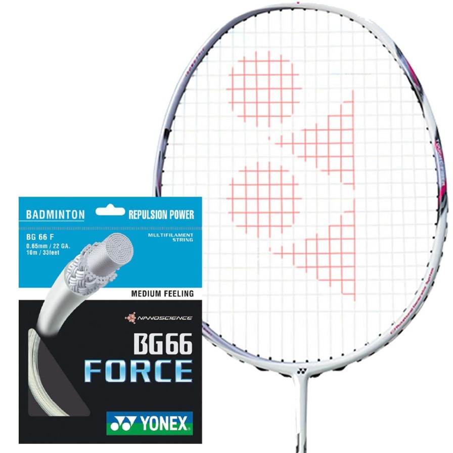 Badminton * | Prefential Price Yonex Bg 66 Force Badminton String 0.65Mm White 10M Packet