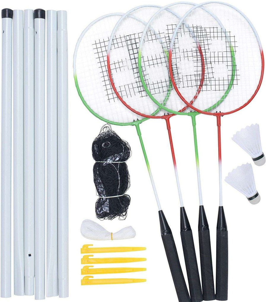 Badminton * | Clearance Baseline 4 Player Beginner Badminton Racket Set Red / Green