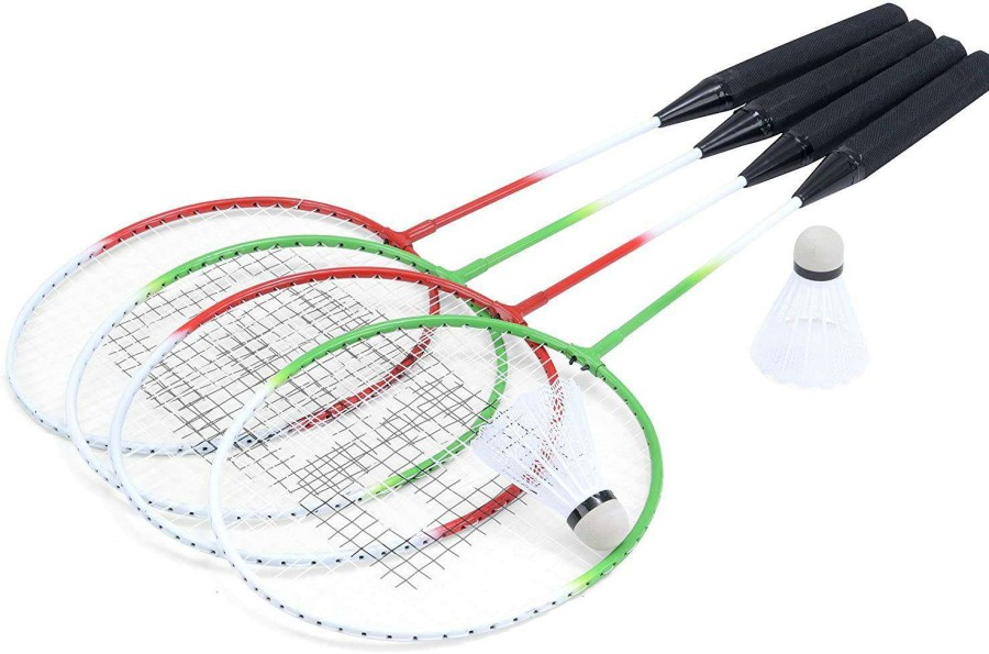 Badminton * | Clearance Baseline 4 Player Beginner Badminton Racket Set Red / Green